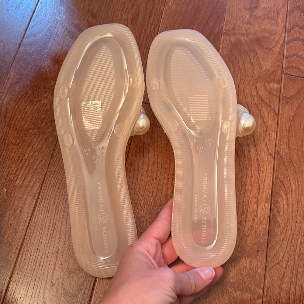 Chinese Laundry Blush Pink Slide Sandals with Pearl Straps - Picture 3 of 3